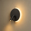 Applique murale double éclairage Falvetta noire allumée, croissant lumineux et spot pivotant | Delvanie