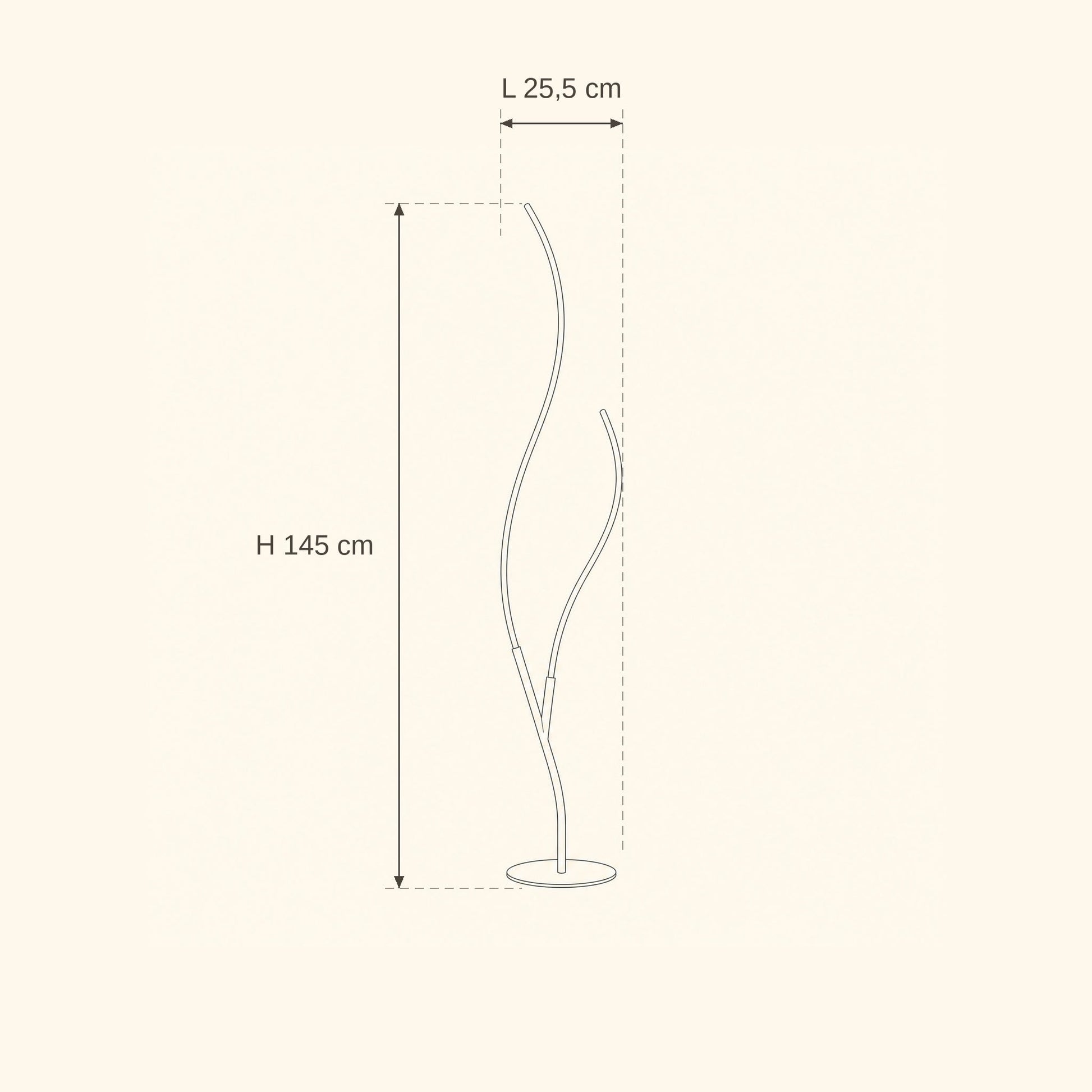 Schéma coté du lampadaire LED Ramillo, hauteur 145 cm et largeur 25,5 cm | Delvanie