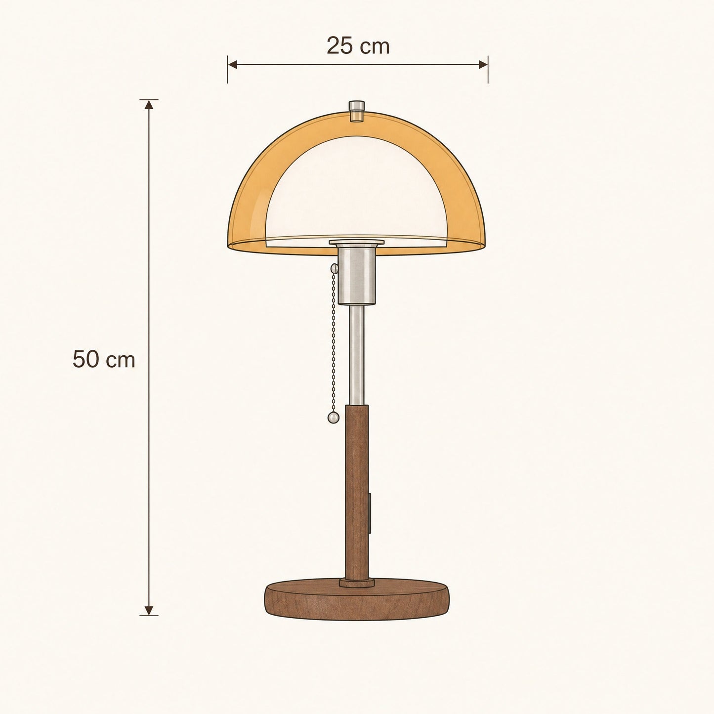 Schéma coté de la lampe abat-jour Danvira, coupole 25 cm et hauteur 50 cm | Delvanie