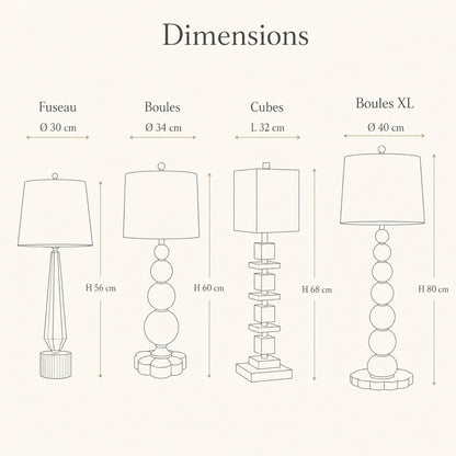 Dimensions des quatre silhouettes de la lampe Perlanya | Delvanie