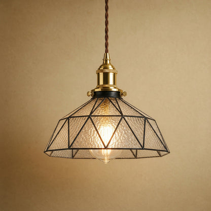 Lampe vitrail Mosaira, coupole facettée en verre transparent texturé et plomb noir | Delvanie