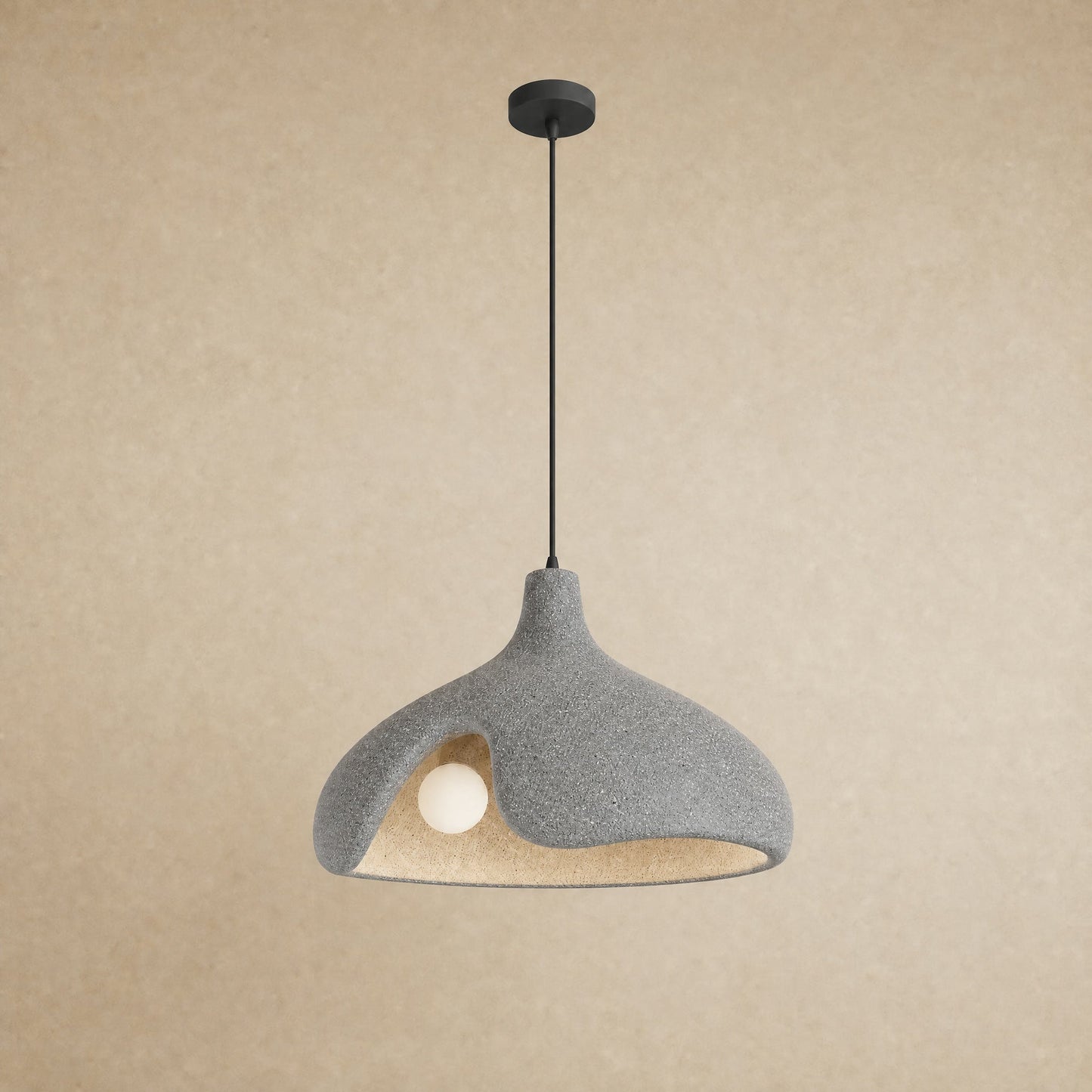 Suspension galet sablé gris moucheté effet pierre pour îlot de cuisine, Ø 40 cm | Delvanie