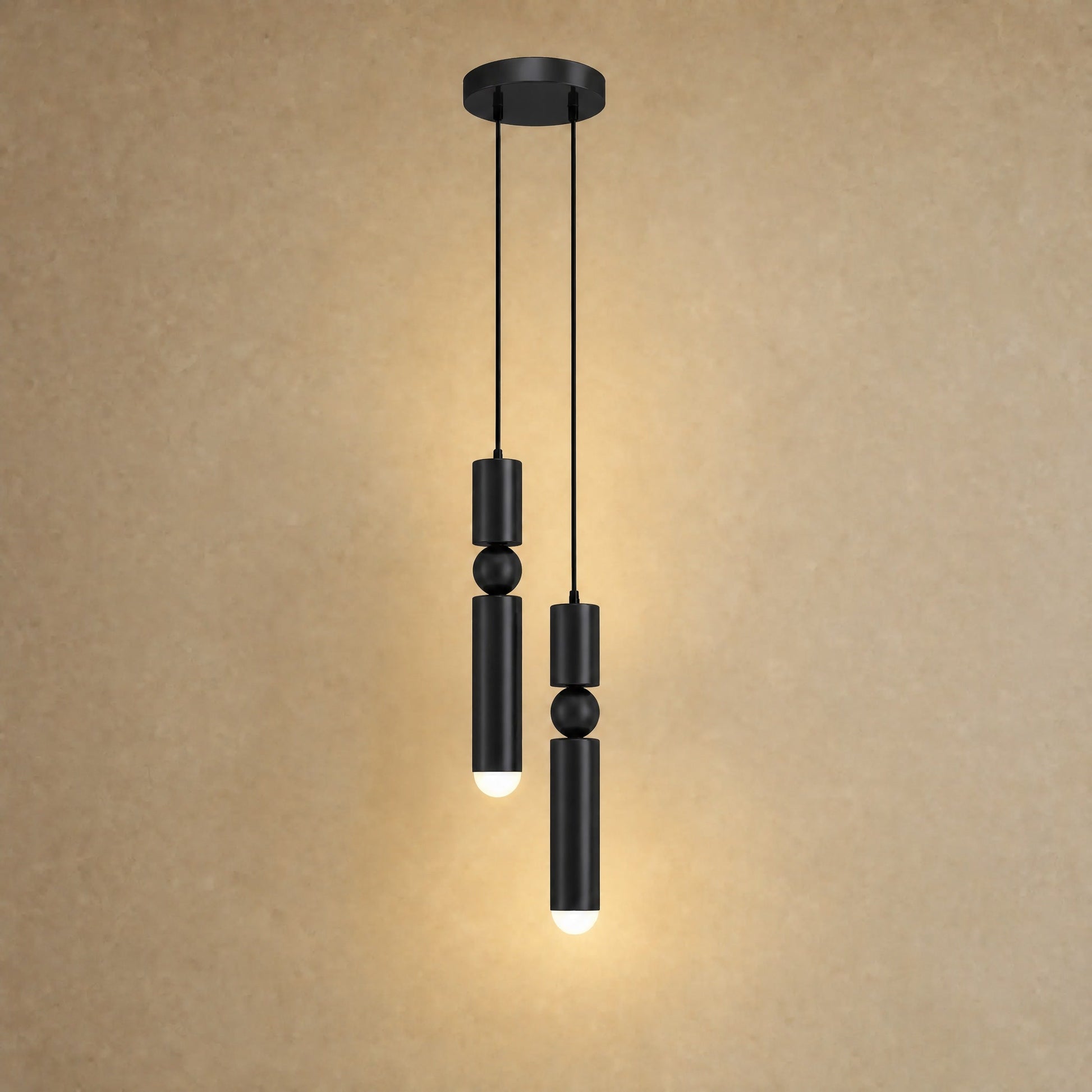 Lustre moderne Sumiro en noir mat, version deux lumières | Delvanie