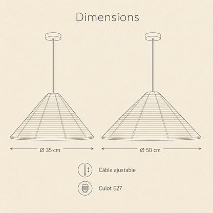 Dimensions du lustre papier de riz, O 35 et O 50 cm, culot E27 | Delvanie