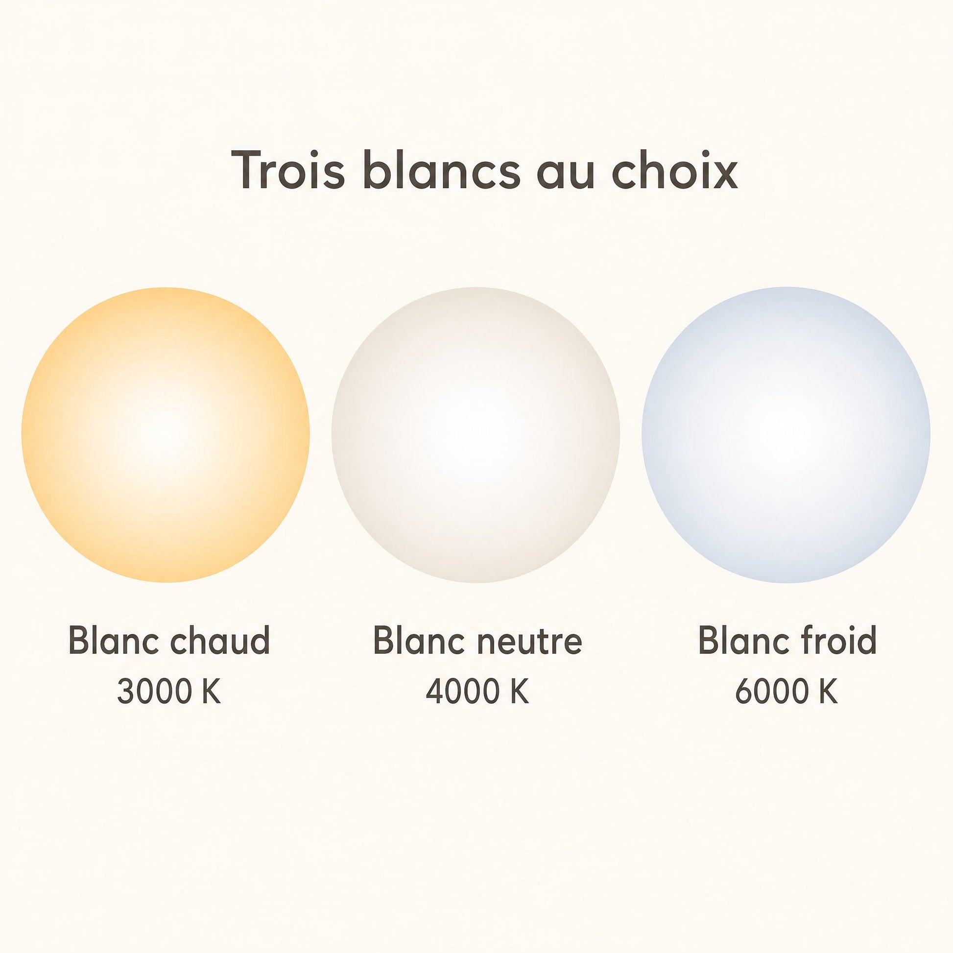Les trois températures de blanc de la suspension Marlova, blanc chaud 3000 K, neutre 4000 K, froid 6000 K | Delvanie