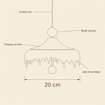 Schéma coté de la petite suspension Aubine, 20 cm de diamètre | Delvanie