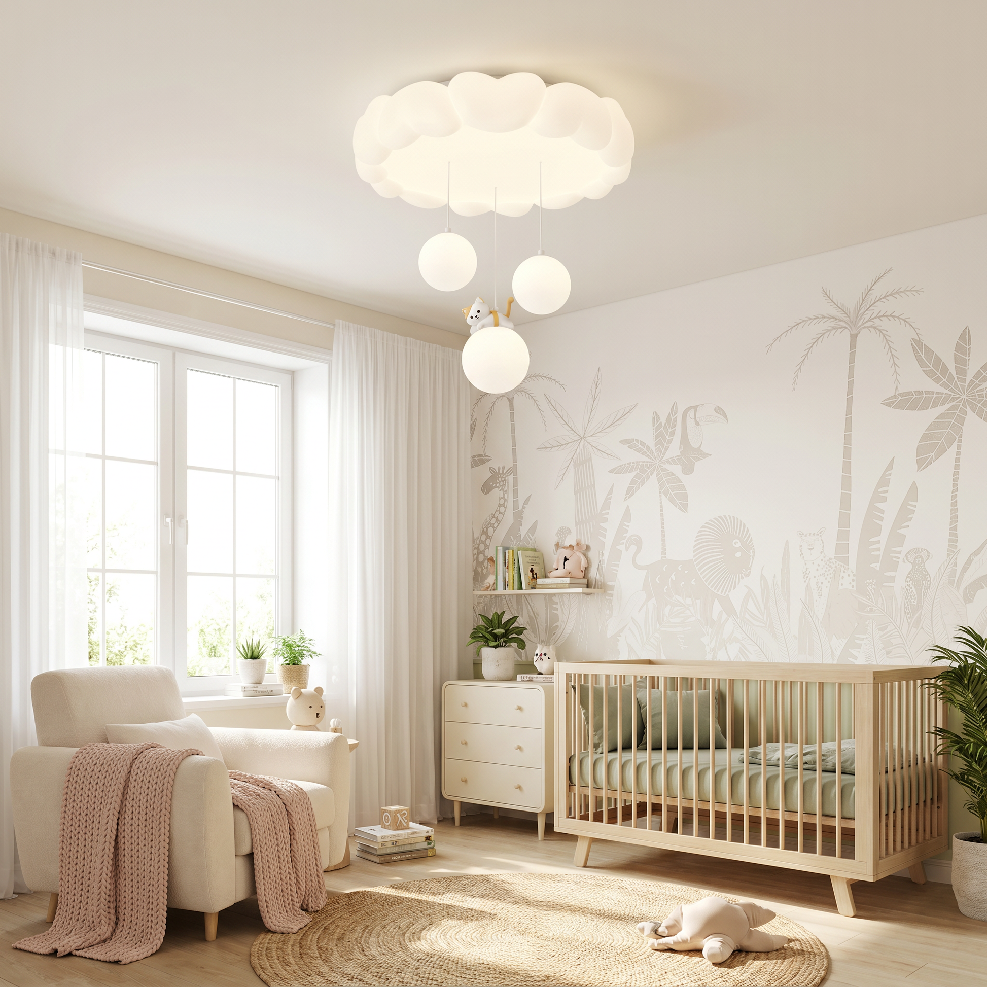 Plafonnier Célyna dans une chambre de bébé lumineuse en journée
