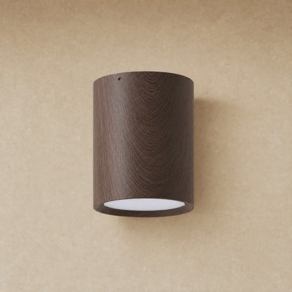Plafonnier spot cylindrique Noyer, décor effet bois sur métal | Delvanie