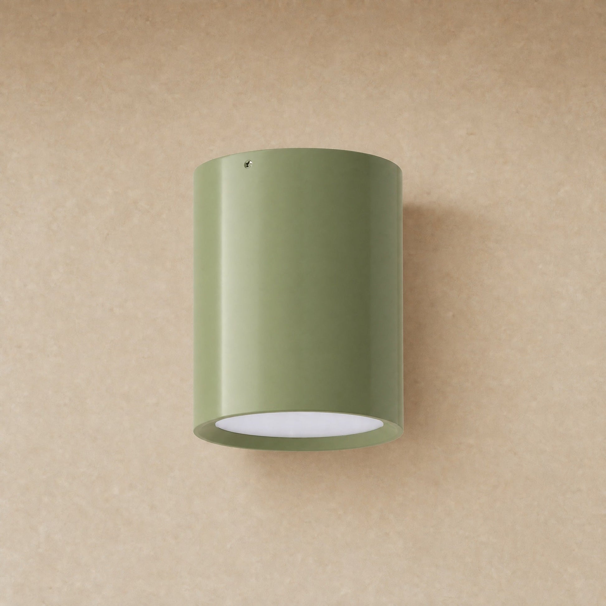Plafonnier spot cylindrique Vert Sauge, métal laqué | Delvanie