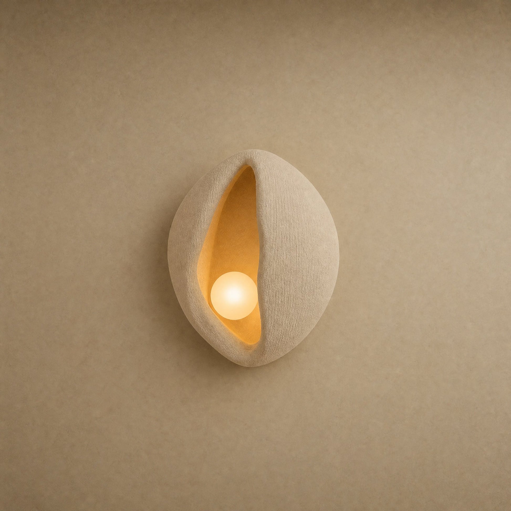 Lampe de chevet murale Sakumi, coque Coquille écrue de 25 x 21 cm allumée | Delvanie
