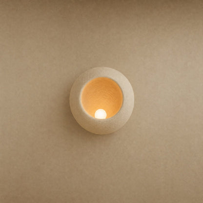 Lampe de chevet murale Sakumi, coque Nid écrue de 30 x 28,5 cm allumée | Delvanie