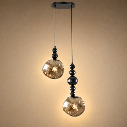 Suspension art déco deux lumières en cascade sur platine ronde de 20 cm | Delvanie