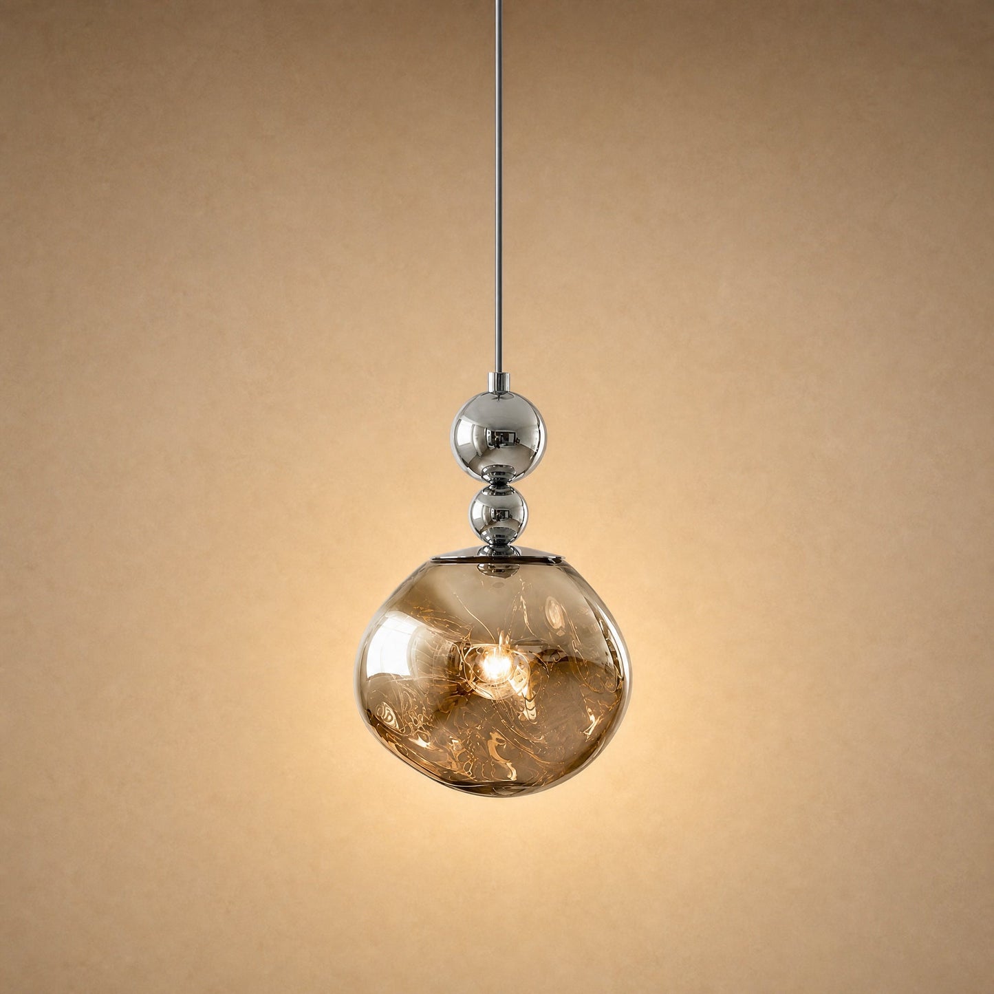 Suspension art déco modèle duo chrome de 15 cm à globe fumé | Delvanie
