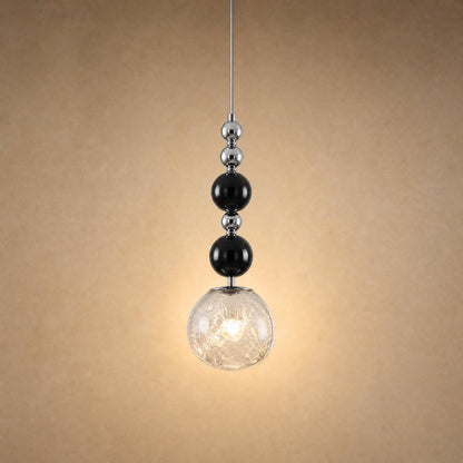 Suspension art déco à perles noires et globe craquelé transparent de 15 cm | Delvanie