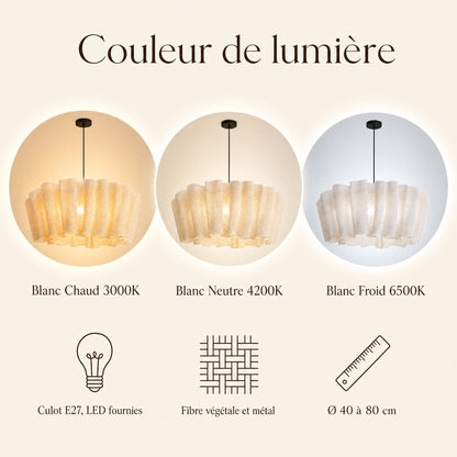 Couleurs de lumière de la suspension Rinaya : blanc chaud 3000K, neutre 4200K, froid 6500K | Delvanie