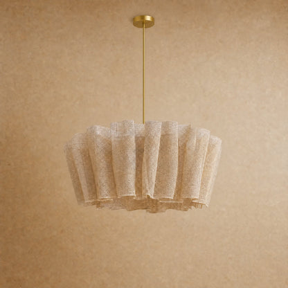 Suspension en tissu Rinaya sur tige dorée 120 cm, packshot studio | Delvanie