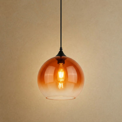 Suspension plafond Iridana, globe de verre dégradé ambre | Delvanie