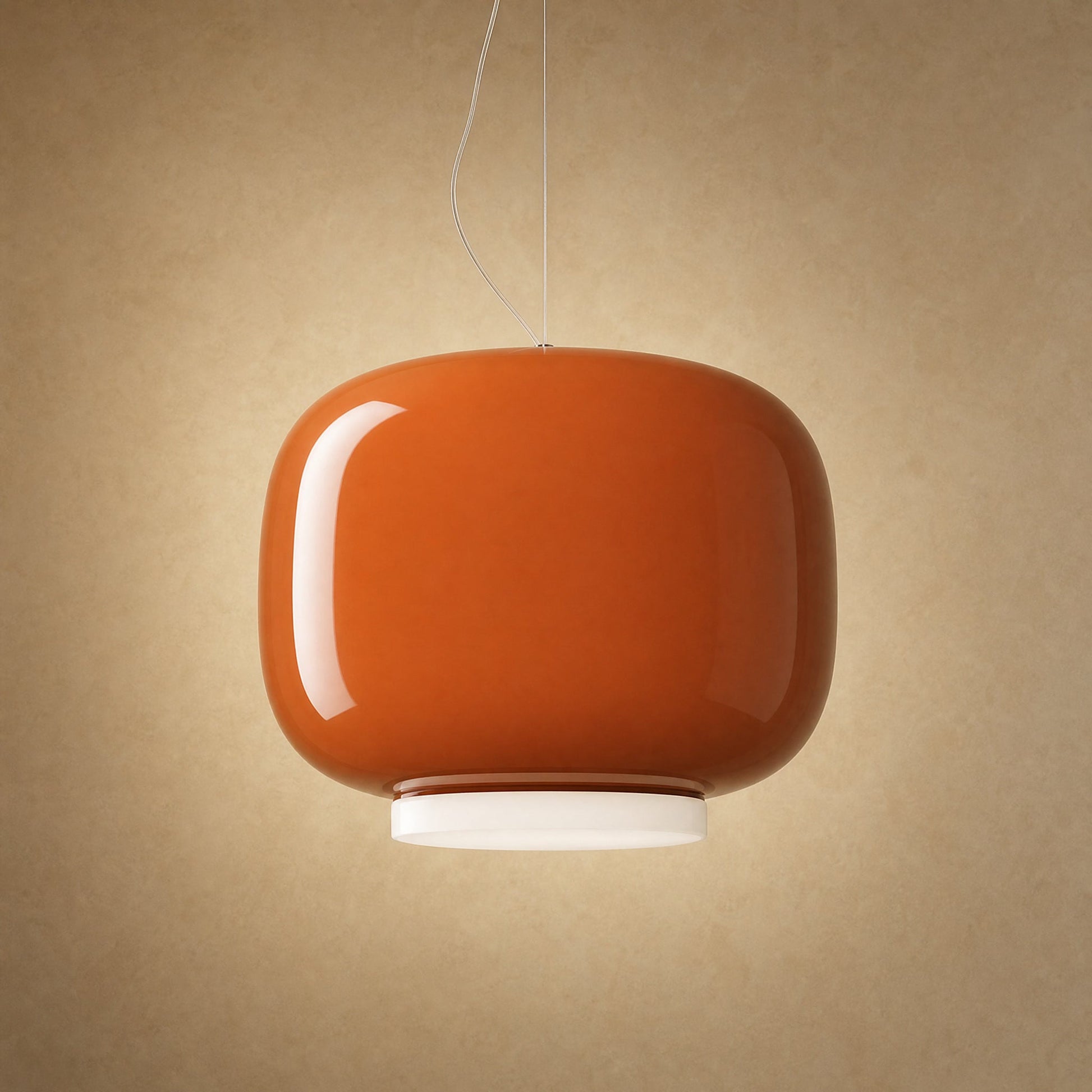 Suspension de table à manger en verre coloré ambre Ø 40 cm, diffuseur opalin | Delvanie