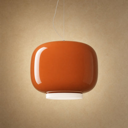 Suspension de table à manger en verre coloré ambre Ø 40 cm, diffuseur opalin | Delvanie