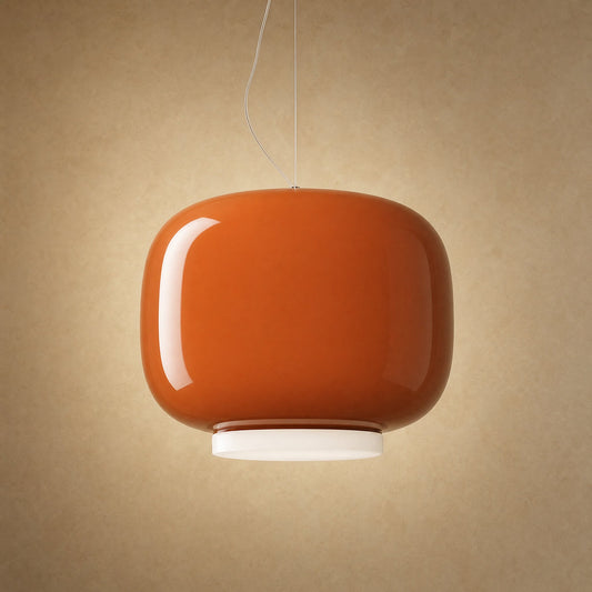 Suspension de table à manger en verre coloré ambre Ø 40 cm, diffuseur opalin | Delvanie