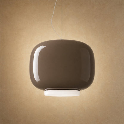 Suspension en verre coloré moka Ø 30 cm, diffuseur opalin | Delvanie