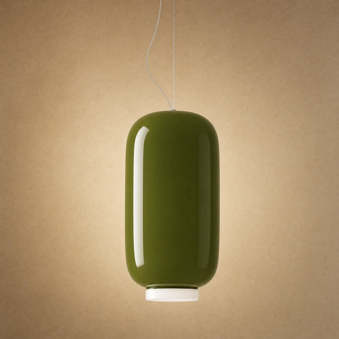 Suspension lanterne en verre coloré vert olive Ø 22 cm, diffuseur opalin | Delvanie