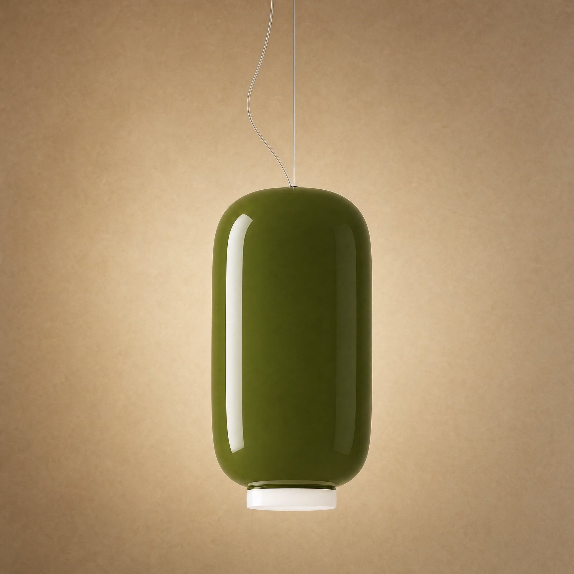 Suspension lanterne en verre coloré vert olive Ø 22 cm, diffuseur opalin | Delvanie