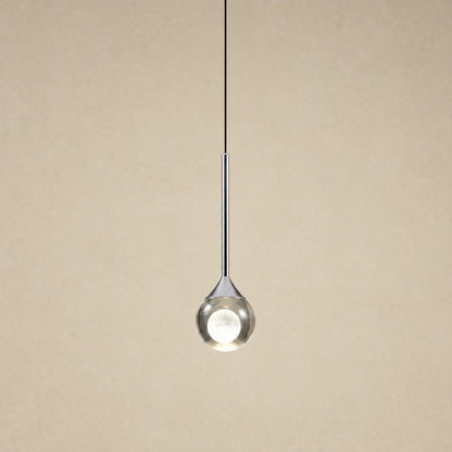 Suspension en verre fumé Cendrys, finition chrome poli, boule de 10 cm à cœur de lune givré | Delvanie