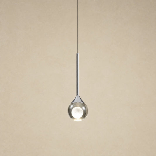 Suspension en verre fumé Cendrys, finition chrome poli, boule de 10 cm à cœur de lune givré | Delvanie