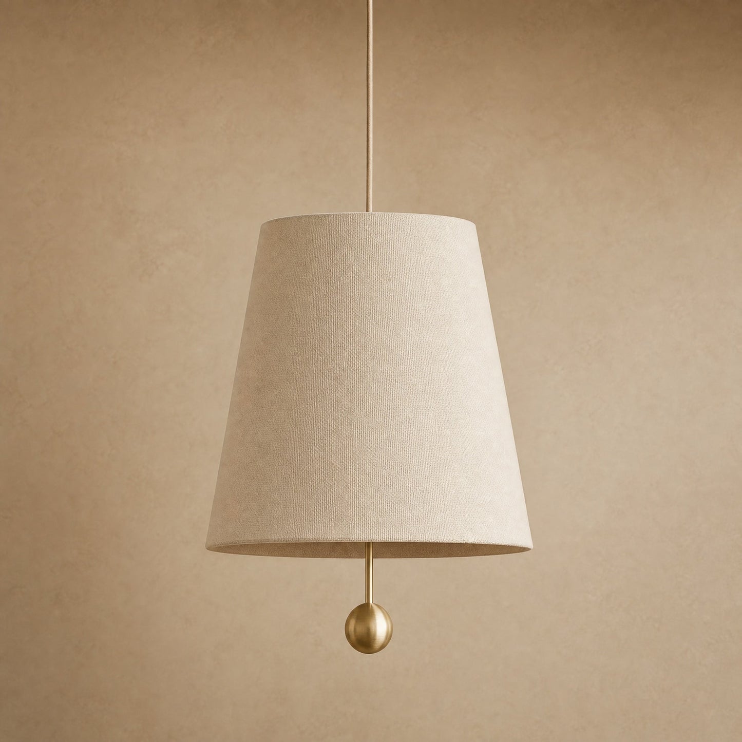 Suspension abat-jour Tissandre en toile écrue, cône Ø 30 cm et bille dorée | Delvanie