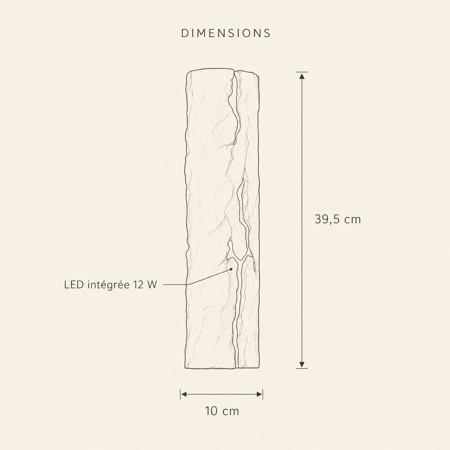 Dimensions de l'applique murale Ardélya, 39,5 x 10 cm, LED intégrée 12 W | Delvanie